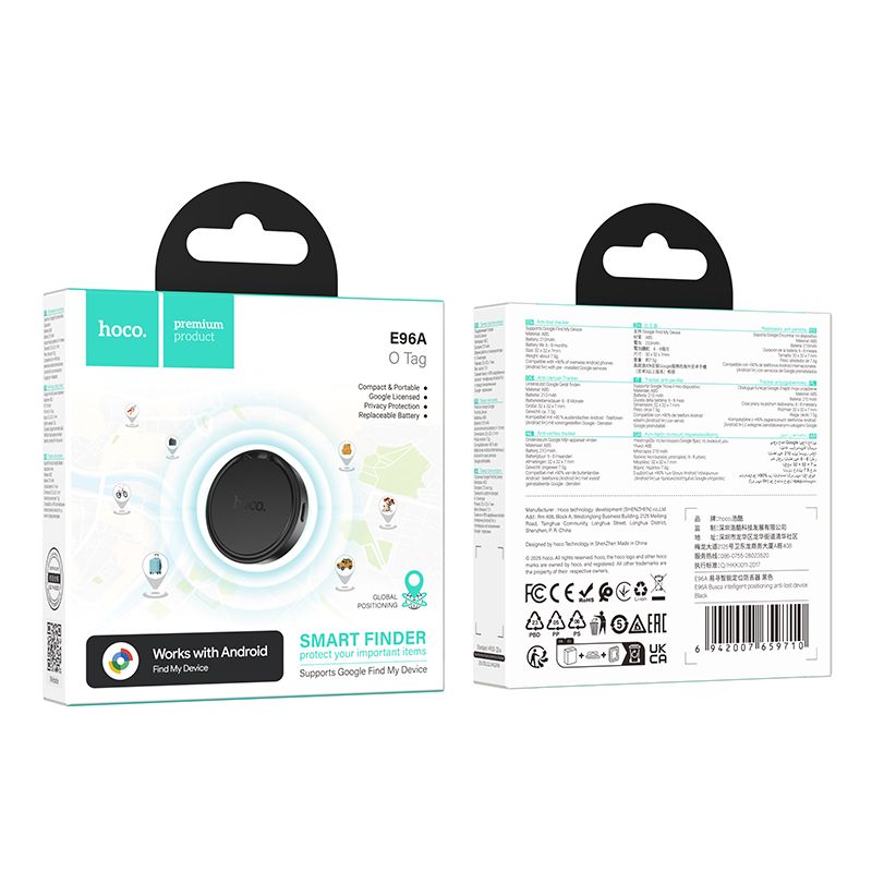 Locator compatible with Google Find My Device Hoco E96A melns