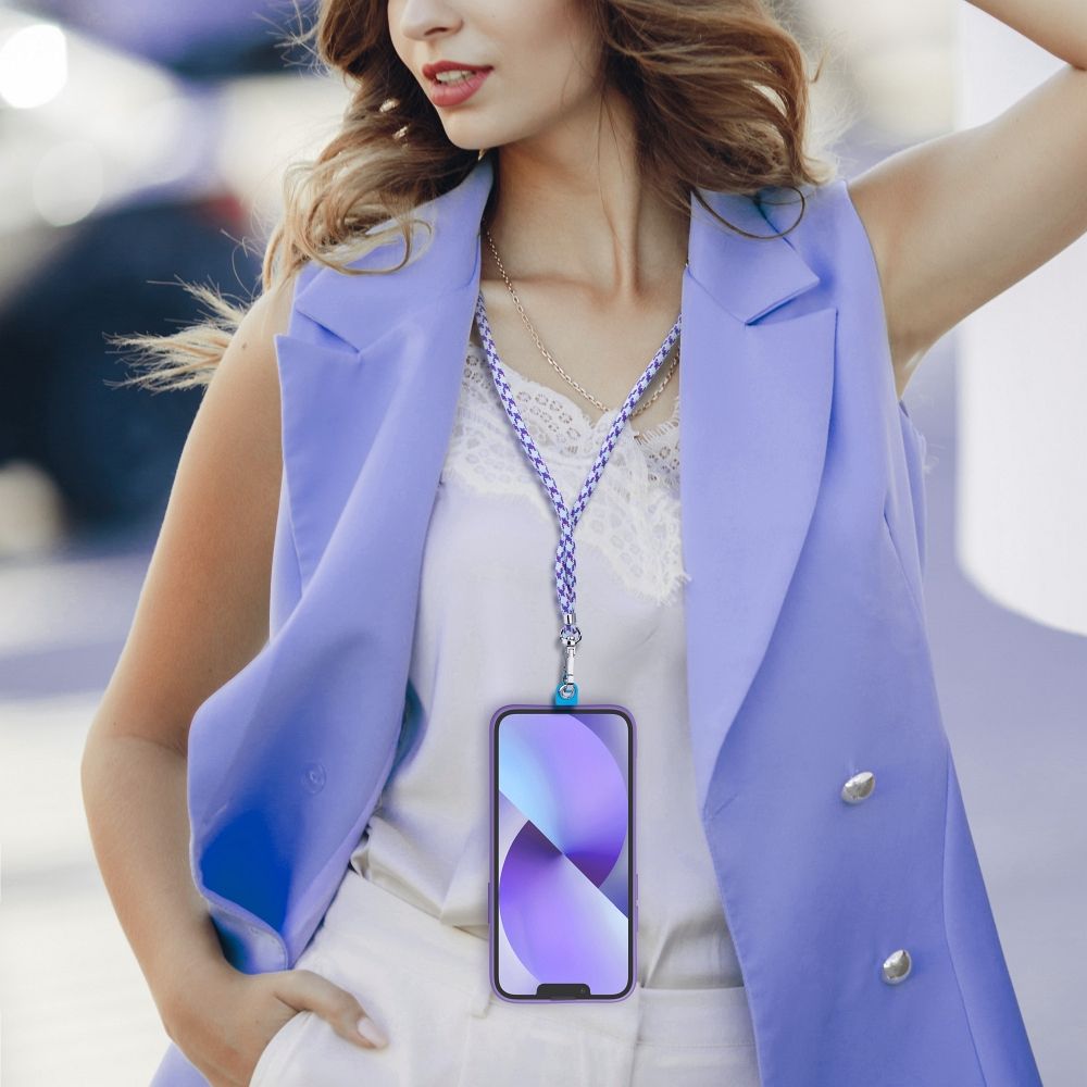 SWING (6mm) pendant for the phone with adjustable length / cord length 165cm (max 82.5cm in the loop) / on the shoulder or neck - white - purple — attēls 2