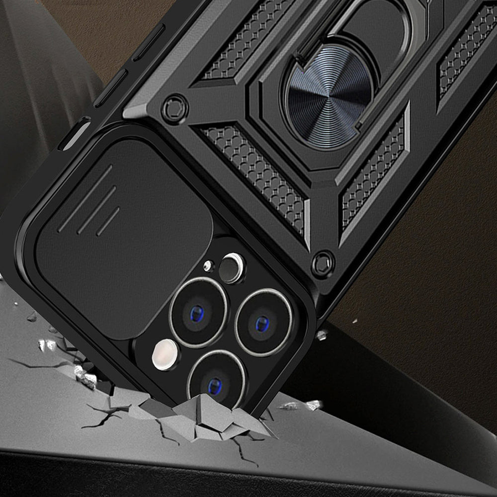 Aizsargvāciņš Realme 10 Pro+ armored cover with camera cover – Hybrid Armor Camshield, melns — attēls 2