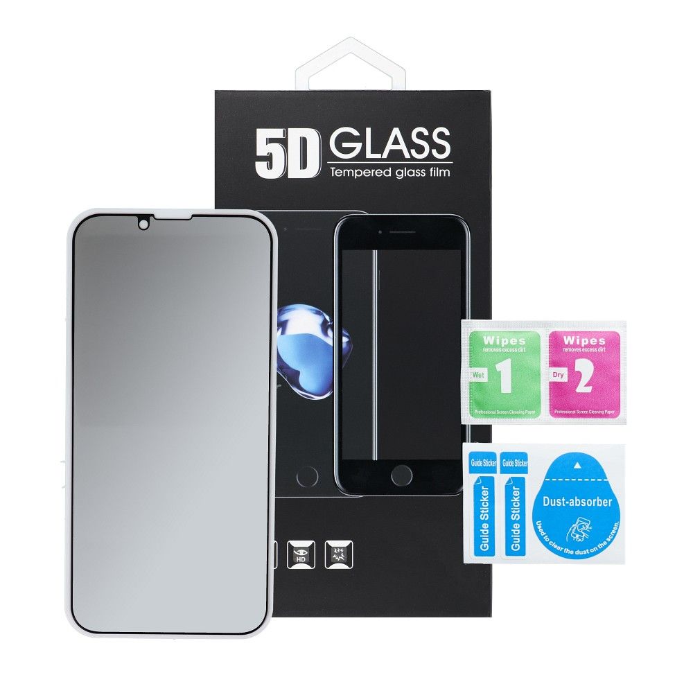 Aizsargstikls iPhone 12 / 12 Pro (Privacy) – 5D Full Glue, melns — attēls 4