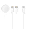 3-in-1 USB-C uzlādes kabelis – 2× Lightning + Apple Watch, 1,2 m, balts