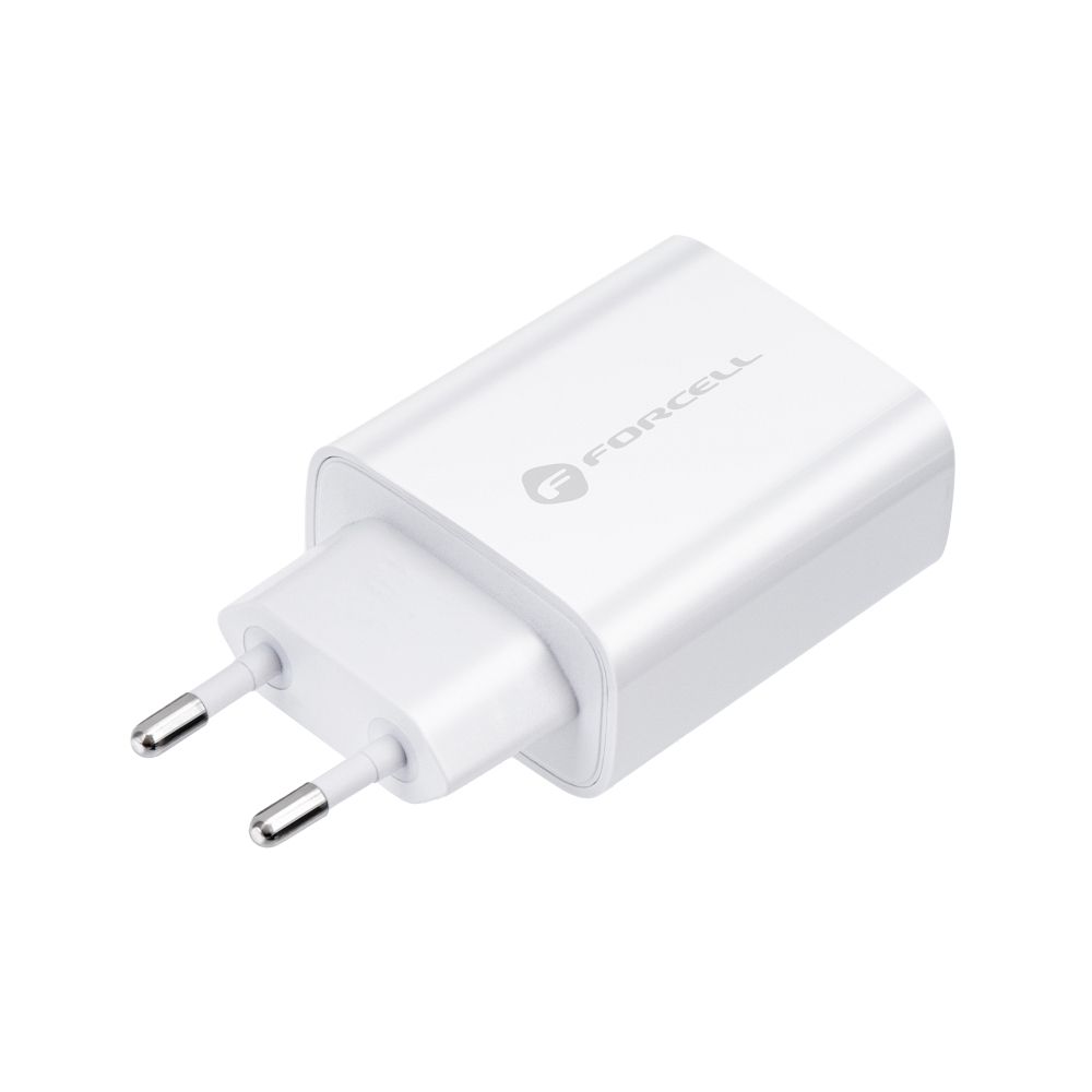 Uzlādes adapteris FORCELL F-ENERGY TFK-TC-25WPD travel charger Type C + cable Type C to Type C PD Q.C 3A 25W white — attēls 3