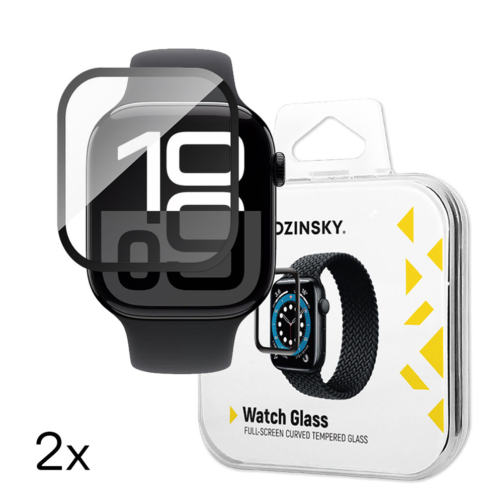 Wozinsky Full Glue aizsargstikls Apple Watch Series 10 46 mm, melns rāmis, 2 gab.