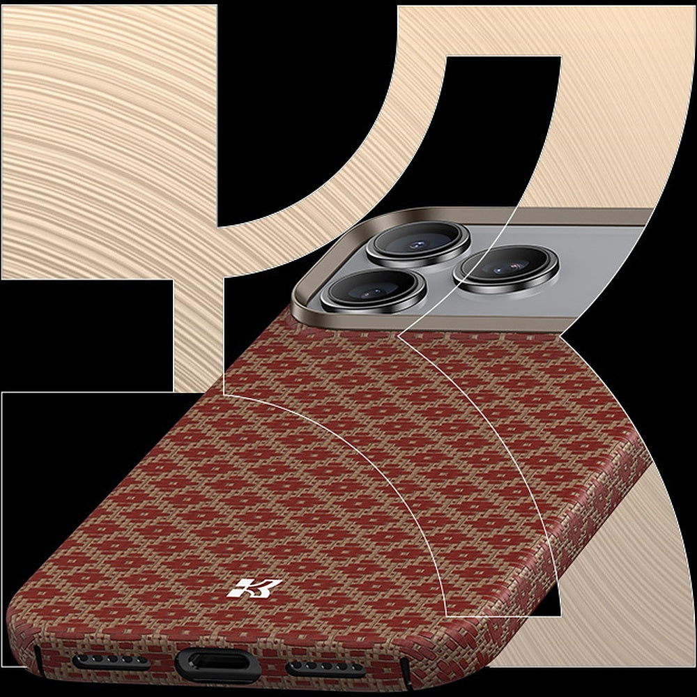 Aizsargvāciņš iPhone 17 Pro/18 Pro – Benks ArmorGrid Kevlar 600D ar metāla rāmi, oranžs