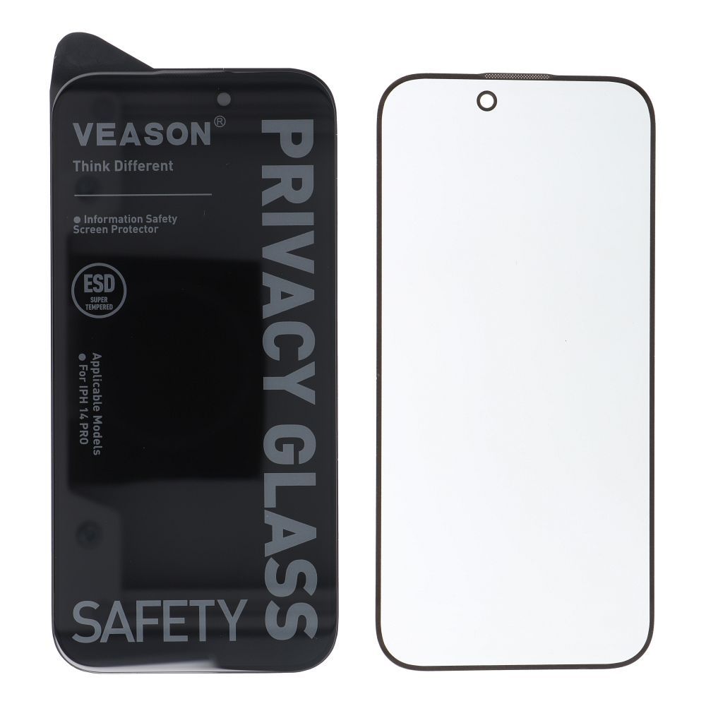 Aizsargstikls iPhone 15 Pro – 6D Pro Veason Privacy, melns — attēls 2