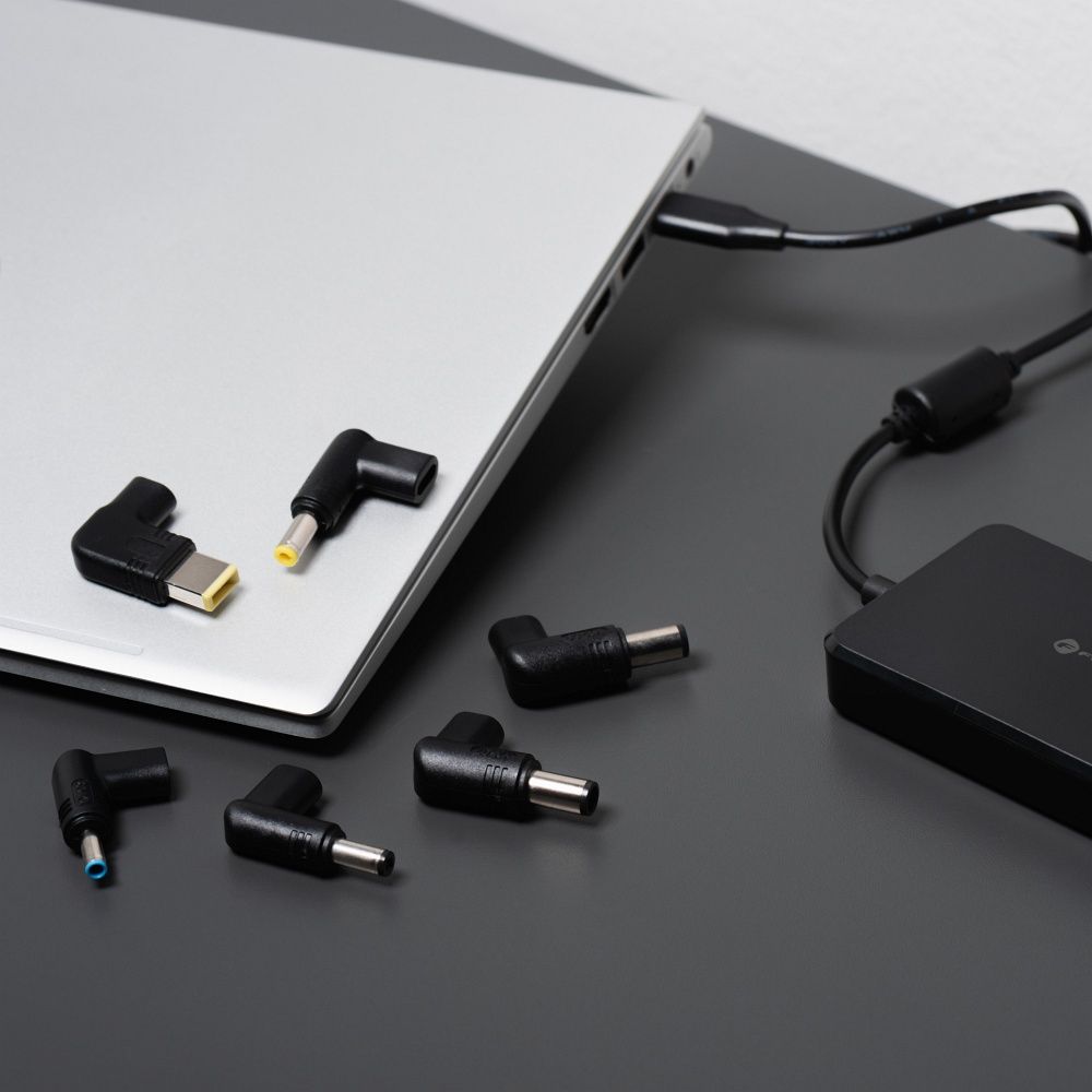 Forcell F-Energy E856 USB-C PD 65 W portatīvā datora lādētājs ar 6 uzgaļiem, melns