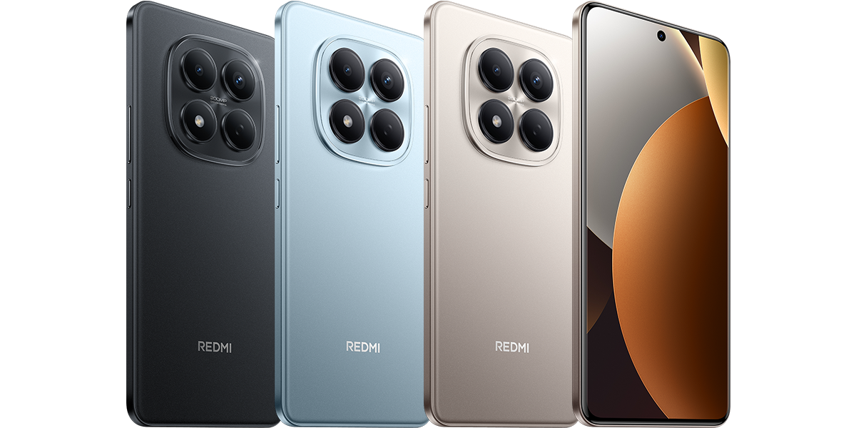 Redmi Note 15 Pro krāsu salīdzinājums; pārdodamais Glacier Blue variants attēla vidū.