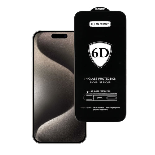 Aizsargstikls iPhone 15 PRO – Tel Protect Full Glue 6D, melns — attēls 2