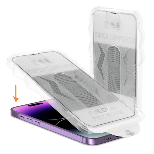 Aizsargstikls iPhone 15 – Full Glue Easy-Stick Box, melns — attēls 2