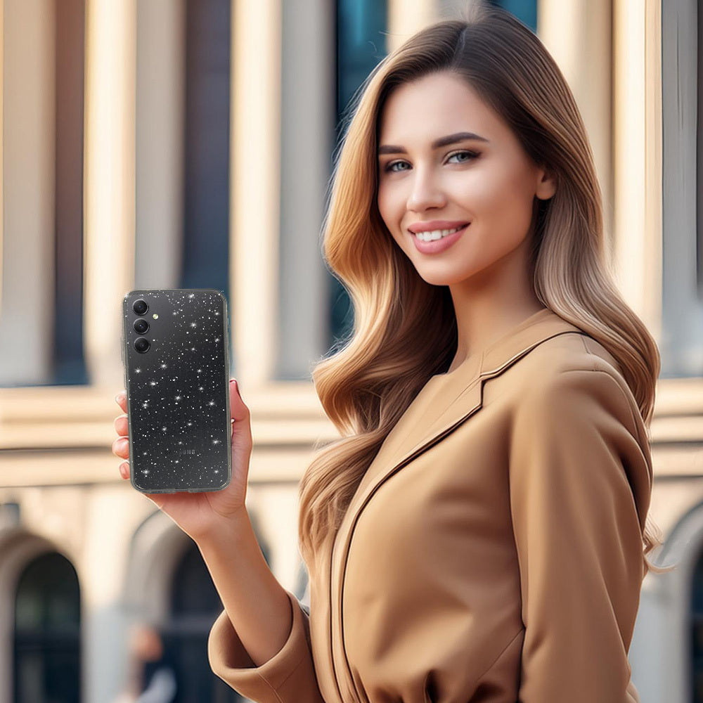 Aizsargvāciņš Samsung Galaxy A34 5G – Crystal Glitter, sudraba — attēls 4