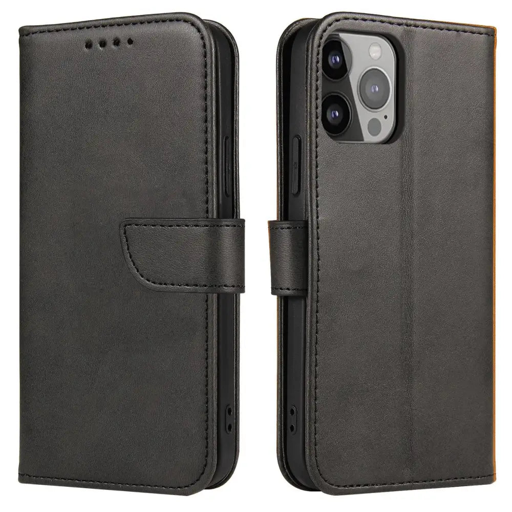 Magnet Case atverams maciņš iPhone 15 Plus ar statīvu, melns