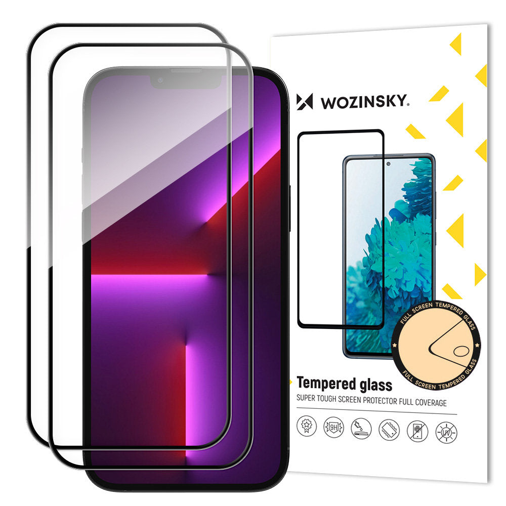 Wozinsky Full Glue aizsargstikli iPhone 15 Pro Max, melns rāmis, 2 gab.