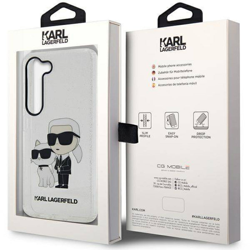 Karl Lagerfeld Glitter Karl & Choupette vāciņš Samsung Galaxy S23 Plus, caurspīdīgs — 2