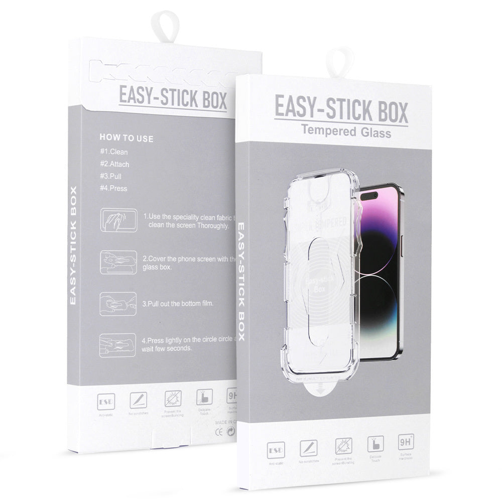 Aizsargstikls iPhone 17 PRO MAX – Full Glue Easy-Stick Box, melns