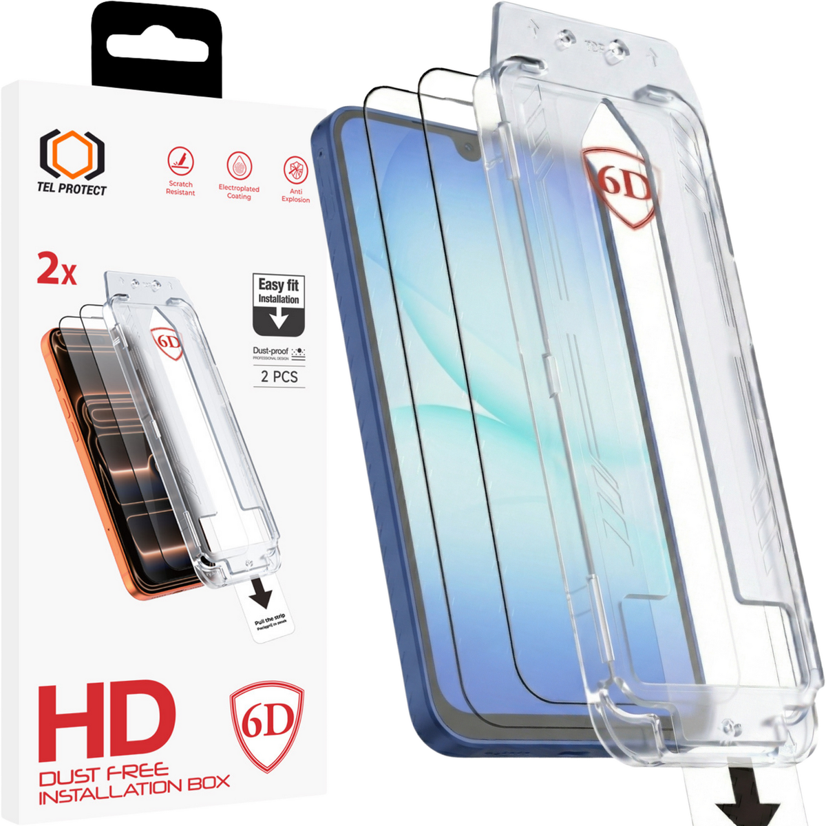 Tel Protect Dust-Free Easy Fit Full Glue 6D aizsargstikls Samsung Galaxy A16/A17 4G/5G, melns, 2 gab.